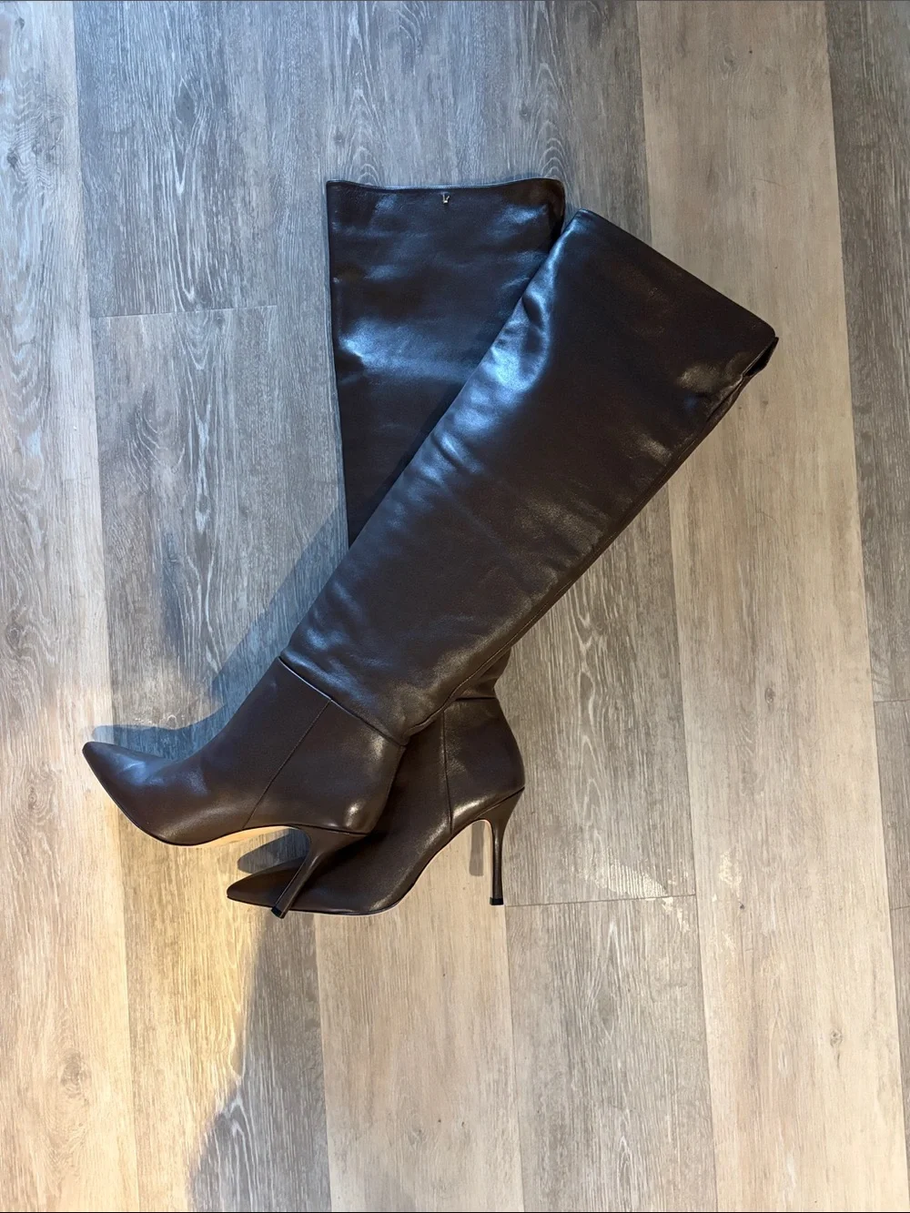Larroude Tall Pointed Stiletto Over-the-Knee Boots in Brown - KATE HI BOOTS